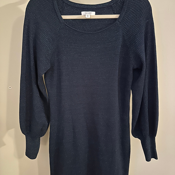 Nine West Dresses & Skirts - Women's Nine West Sweater Dress Puffy Sleeves Size L Blue metallic Night Out